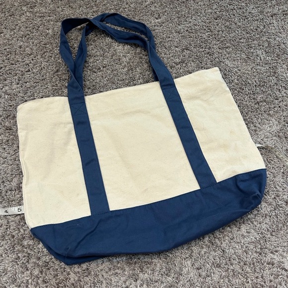 TOPDesign Large Canvas Tote Bag Navy Blue Bottom Beige Shopping Zipper Pocket - Picture 5 of 9